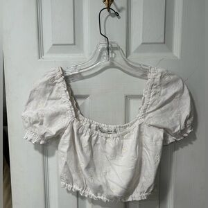 Abercrombie & Fitch flower detail Linen Puff Sleeve Blouse White Size XXS